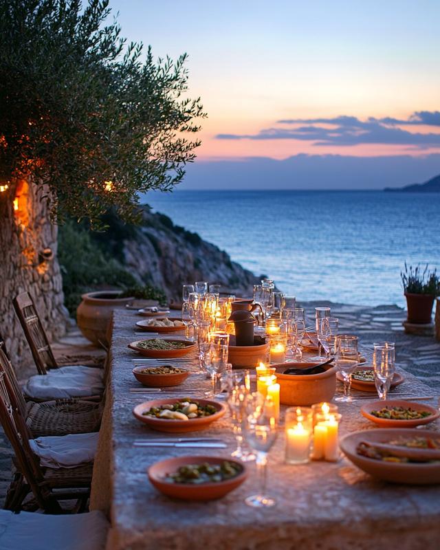 Long table dinner at sunset